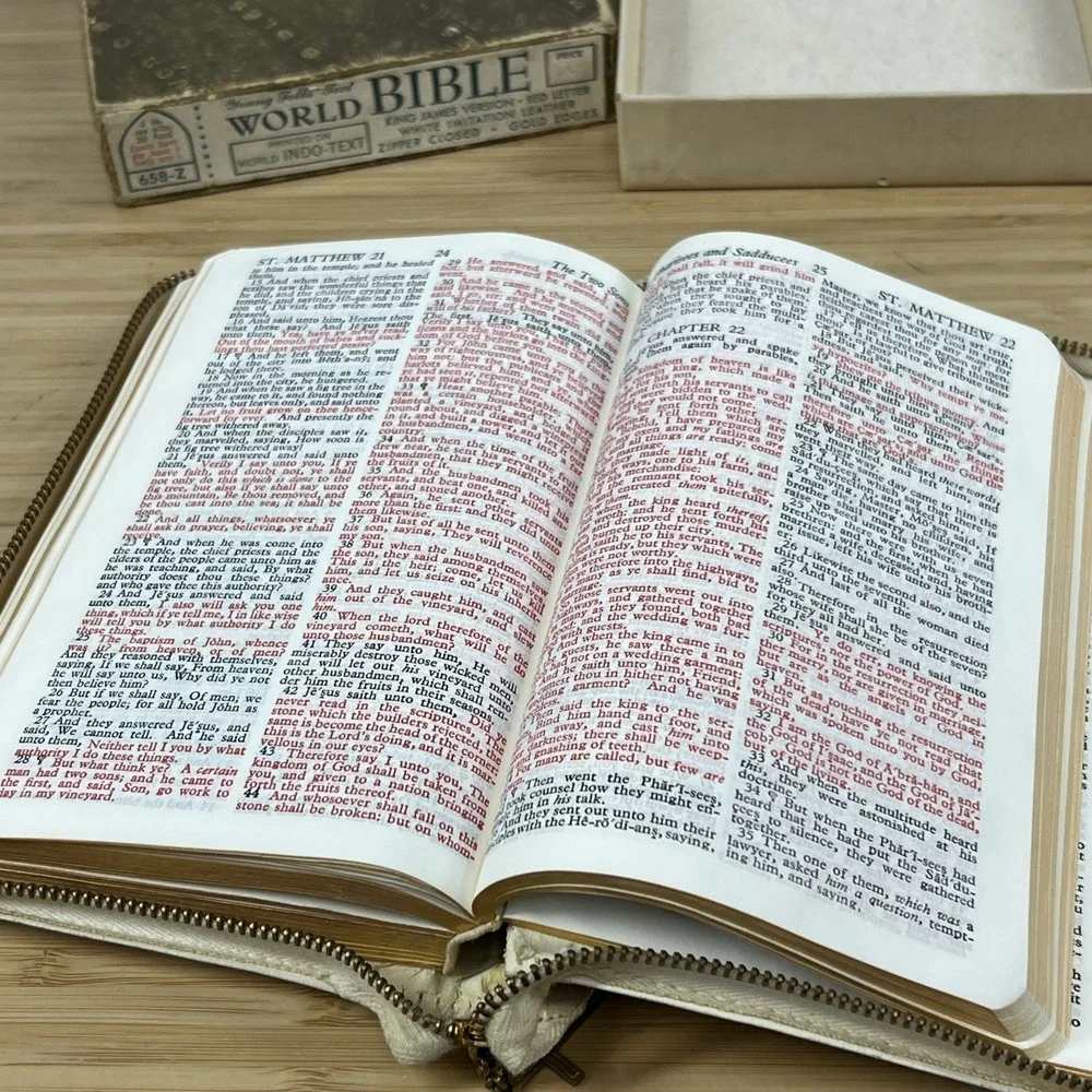 Vintage World‎ Bible KJV Red Letter Zipper White w/ Box 658-Z